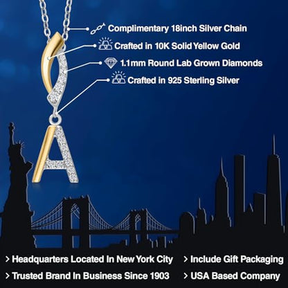 Gem Stone King Initial Pendant Necklace Letter A to Z Alphabet | 10K Yellow Gold and 925 Sterling Silver | White Lab Grown Diamond | Gift Women Mother's Day Wife Mom Girlfriend Anniversary Birthday | - style: Initial A