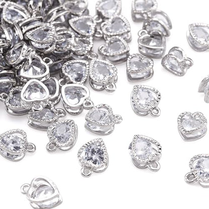 Beadthoven 100pcs Cubic Zirconia Alloy Charms Heart Shaped Platinum Pendants for Jewelry Making Choker Tiny Dangle Accessories - color: Platinum-Heart