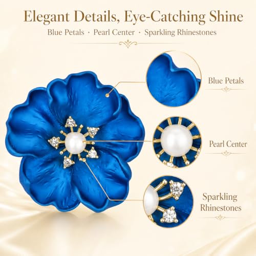 Brooch Pin for Women Rhinestone Peacock Crystal Delicate Animal Brooch Lapel Pins Girls Fashion Jewelry Gift for Christmas Brooch Birthday Jewelry Gift - style: Blue Floral Series