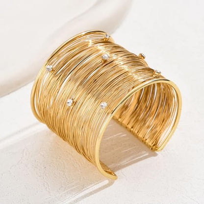 CJIAYUJEW Chunky Gold Cuff Bracelets for Women Exaggerated Geometric Leaf Open Wide Bracelets Trendy Retro Adjustable Party Jewelry Accessaries - color: crystal