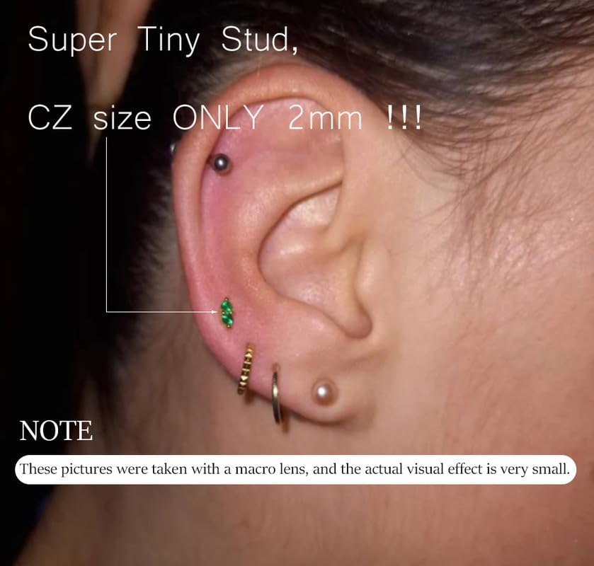 2 Pairs 20G/18G/16G Dainty Stud Earrings, Cubic Zirconia Screw Flat Back Drop Earrings & Tiny Birthstone Dangle Earrings - color: Duo- (January)- Garnet &CZ
