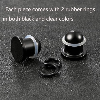 Casvort 22 PCS/16 PCS Hypoallergenic 18G-1'' Comfy Dead Stretching Plugs in 0.5mm Increments Saddle Plugs with Rubber Rings 316 Surgical Stainless Steel Crazy Ear Gauges Body Piercing Jewelry - color: Black 6.5-10mm 16 PCS