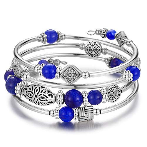 BULINLIN Layered Wrap Bangle Turquoise Bracelet - Bead Bracelet with Natural Agate Stone, Gifts For Women - color: 11-sapphire