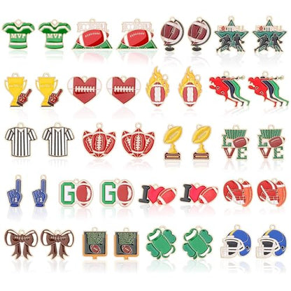 40Pcs/20 Pairs Football Charms for Jewelry Making | Assorted Sport Enamel Charm, Football Game Pendants, for Bracelet Necklace Earrings Keychains Making, DIY Crafts Accessories - style: Football