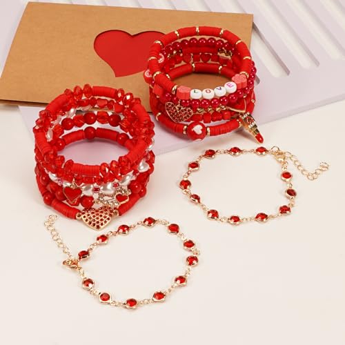 Twinfree Bohemia Beaded Bracelet for Women, Polymer Clay Stretch Bracelets - color: color 52