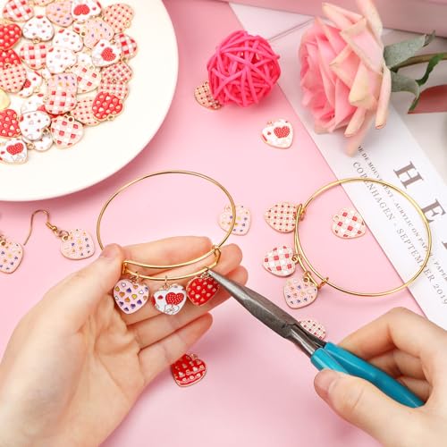 Valentine's Day Charms, 60Pcs Love Heart Charms for Jewelry Making | Enamel Red White Heart Pendants, Earring Necklace Bracelet Making, Classroom Reward, School DIY Crafts, Valentines Day Gift - style: Valentines Day Style