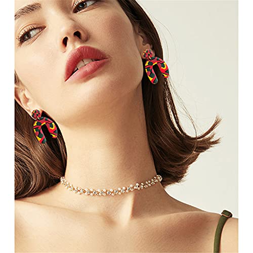 Unique Geometric Irregular Polymer Clay Acrylic Earrings for Women Spring Colorful Spray Paint Simple Personality and Geometric U-Shape Drop Earrings