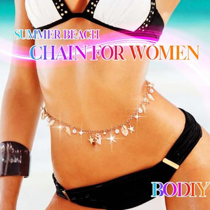 BODIY Seashell Waist Body Chain Starfish Belly Chain Jewelry for Women | Gold Bikini Waist Chain Mermaid Custom Accessories Layered Summer Beach Chain Adjustable for Party Vacation Fashion - color: Gold