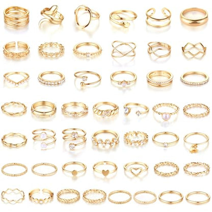 CHICUTIE Gold Knuckle Rings Set For Women Stackable Joint Finger Midi Rings Dainty Cubic Crystal Zirconia Simple Hollow Twist Cute Rings Pack Jewelry Gift - style: 47pcs Gold