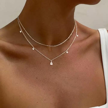 Layered Necklaces For Women,Dainty Gold Plated Necklace Stack Prom Layering Necklaces For Women Trendy Chain Cross Choker Necklace Set Fashion Accessories - color: cz+satellite-silver