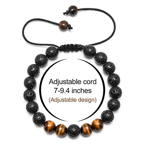 M MOOHAM Mens Bracelet - Beaded Natural Stone 8mm Tiger Eye Matte Agate Lava Rock Bracelets for Men Teen Boys Grandpa Dad Birthday Gifts Jewelry - style: Lava Rock Tiger Eye Bracelet
