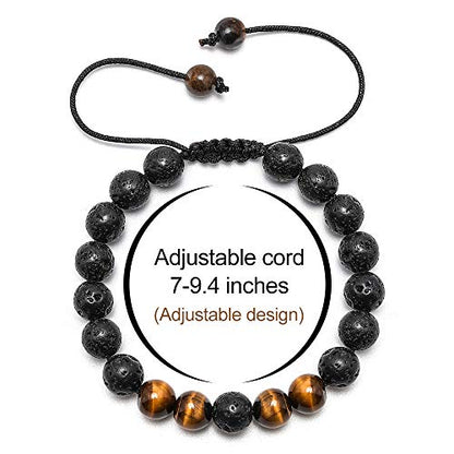 M MOOHAM Mens Bracelet - Beaded Natural Stone 8mm Tiger Eye Matte Agate Lava Rock Bracelets for Men Teen Boys Grandpa Dad Birthday Gifts Jewelry - style: Lava Rock Tiger Eye Bracelet