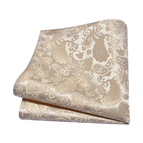 GUSLESON 3.15"（8cm） Mens Paisley Tie and Lapel Pin Necktie Hankerchief Cufflinks Set for Men - color: Champagne