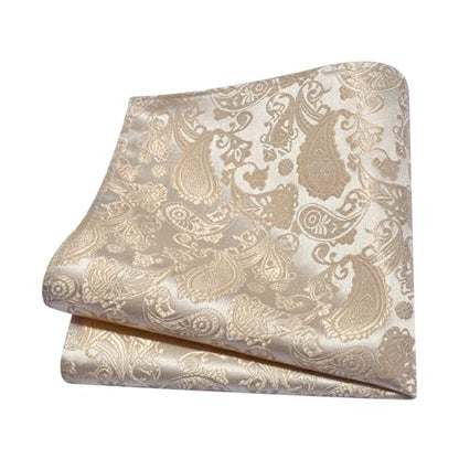 GUSLESON 3.15"（8cm） Mens Paisley Tie and Lapel Pin Necktie Hankerchief Cufflinks Set for Men - color: Champagne