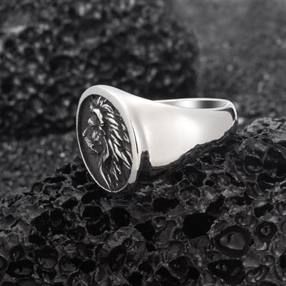 Mens Signet Ring Stainless Steel Lion Eagle Head Statement Rings Jewelry for Men Size 8/9/10/11/12/13 - style: Lion