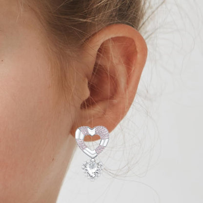 18K Gold Plated & Silver Chunky Heart & Bow Earrings for Women, Chunky Heart Dangle Hoops/Tiny Studs, Kawaii Dainty Hypoallergenic Jewelry for Multiple Piercings, Gift for Her - style: Pink Zircon Love