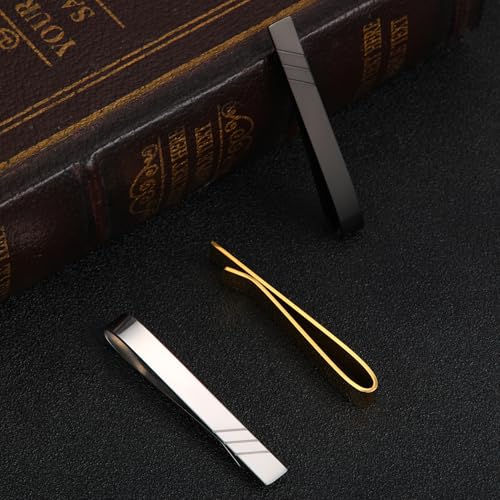 GWD Stainless Steel Tie Clips for Men Personalized Initial Tie Clip Classic Tie Bar Set - color: 3Color/Set