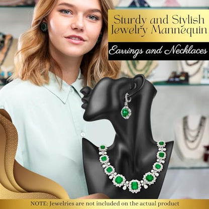 Flexzion Jewelry Bust Display Stand - Black Resin Mannequin Earring Stand for Selling & Displaying - Necklace Bust Display Holder for Show, Boutique, Small Business & Retail | Black resin necklace and earring holder for boutiques, vendor tables, retail di