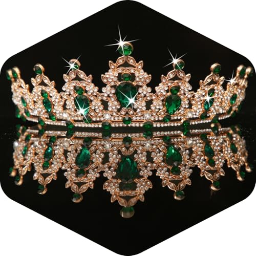 Kamirola - Queen Crown and Tiaras Princess Crown for Women Crystal Headbands for Bridal, Princess for Wedding and Party - color: Gold Green