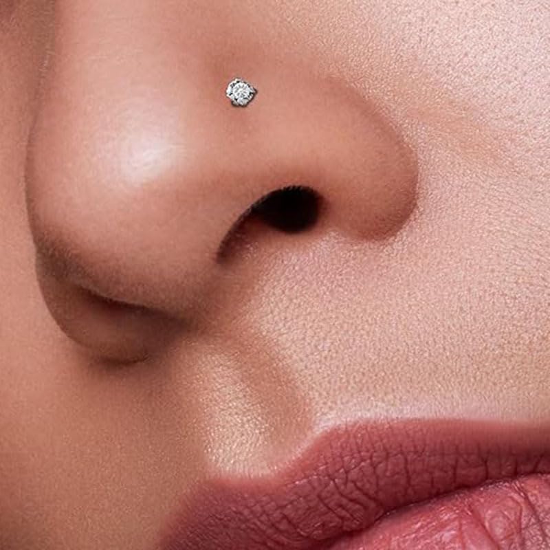 KAYLLE&KT Nose Rings for Women 8Pcs 18G Silver Hypoallergenic Stainless Steel Nose Studs Set Corkscrew Nose Piercing Imitation Diamond Jewelry