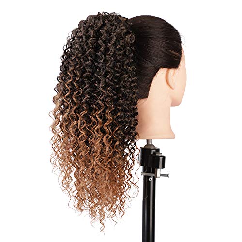 Vigorous Ponytail Extension 14Inch Drawstring Ponytail for Black Women Short Fluffy Afro Kinky Curly Pony Tails Hair Extensions (1B/30#) - color: Mix Brown(1B/30#)