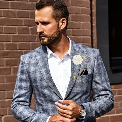 Gold Lapel Pin for Men, Gold Foil Brooch Men's White Flower Satin Lapel Pin with Metal Chain for Suits Professional Tuxedo Groom Wedding Brooch - color: White