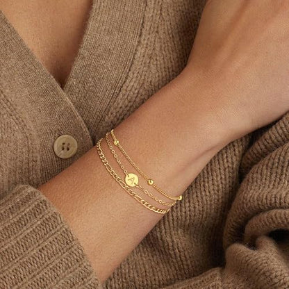 18K Gold Plated Initial Bracelets for Women - Stainless Steel Layered Letter Charm Bracelet A to Z - Gold Jewelry Christmas Birthday Gifts - color: S
