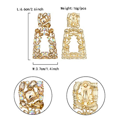 Flyonce Rectangle Clip-on Drop Earrings for Women, Sparkly Rhinestone Crystal Geometric Statement Non Pierced Earring Wedding Prom Party Jewelry for Brides Bridesmaid - color: Brown Gold-Tone