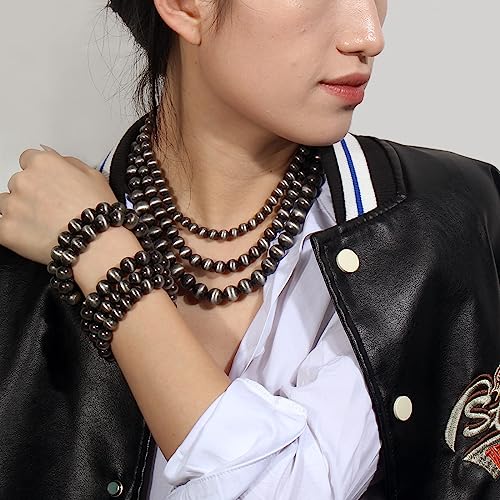 KOSMOS-LI Western Style Multi Layer Necklaces Bracelet Earrings Faux Pearl Cowgirl Beaded Women Jewelry Sets - color: grey21080