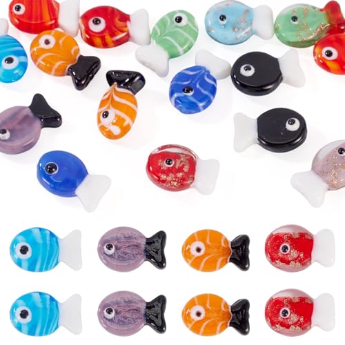 Cheriswelry 16Pcs Lampwork Glass Fish Beads Sea Fish Loose Spacer Beads Cute Ocean Animal Bead 19-21mm for DIY Earring Bracelet Necklace Jewelry Making - color: Mixed Color 5