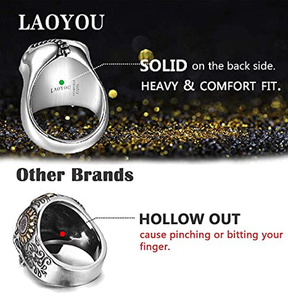 LAOYOU Skull Ring for Men | Mens Stainless Steel Vintage Skull Bottle Opener Rings, Big Solid Heavy Gothic Biker Ring Christmas Halloween Jewelry Gifts