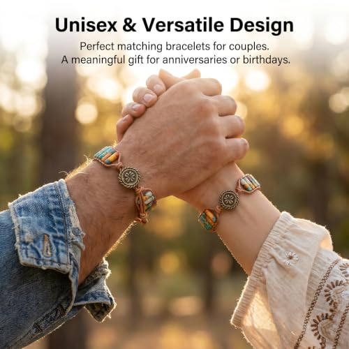 Boho Beaded Bracelets for Women, Chakra Healing Adjustable Strand Bracelet | Colorful Bohemian Trendy Jewelry, Fashion Accessories Gifts, Natural Stone and Leather Wrap
