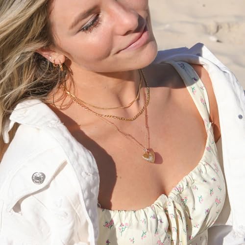 Aobei Pearl 18K Gold Plated Pendant Necklace for Women Dainty Gold Chain Choker Love Heart Disc Coin Pearl Cross Toggle Jewelry - style: Texture Heart