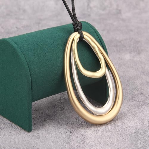 GelConnie Leather Necklace for Women Round Wooden Pendant Long Leather Choker Vintage Sweater Necklace Gold Chunky Boho Necklaces for Women - style: 3 Circles Silver Necklace