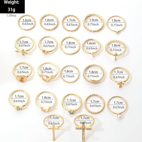 Gold Rings for Women Non Tarnish Stackable Rhinestone Moon Star Rings Dainty Stacking Pearl Butterfly Midi Pinky Thumb Joint Finger Knuckle Ring Set Gold Non Tarnish Jewelry Gifts Trendy Stuff - color: K Silver Stackable Rings 22Pcs
