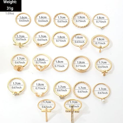 Gold Rings for Women Non Tarnish Stackable Rhinestone Moon Star Rings Dainty Stacking Pearl Butterfly Midi Pinky Thumb Joint Finger Knuckle Ring Set Gold Non Tarnish Jewelry Gifts Trendy Stuff - color: K Silver Stackable Rings 22Pcs