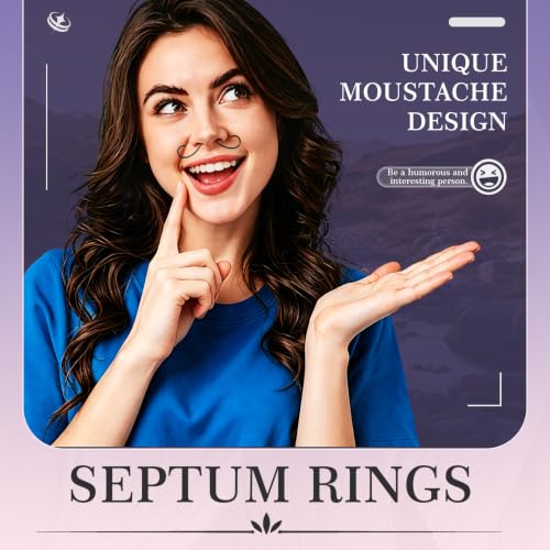 ONESING 20-30 Pcs Septum Rings 16G Septum Jewelry - Surgical Steel Piercings Horseshoe Helix Daith Smiley Tragus Lip Rings Nose Hoop Hinged Seamless Piercing Jewelry for Women Men - color: Black-Mustache -12G