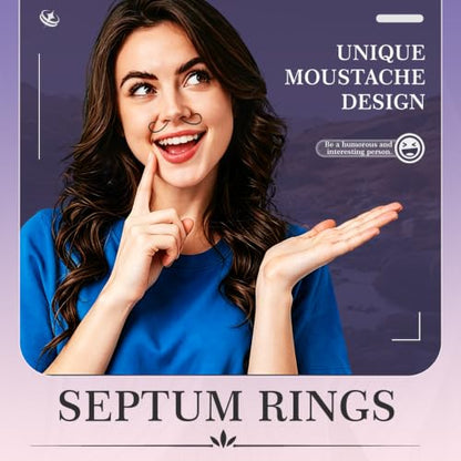 ONESING 20-30 Pcs Septum Rings 16G Septum Jewelry - Surgical Steel Piercings Horseshoe Helix Daith Smiley Tragus Lip Rings Nose Hoop Hinged Seamless Piercing Jewelry for Women Men - color: Black-Mustache -16G