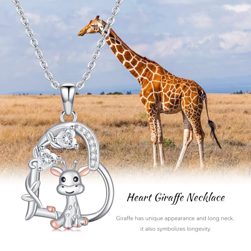 Heart Animal Necklace 925 Sterling Silver Cute Animal Pendant Jewelry Birthday Gifts for Women Girlfriend Mom Animal Lovers - style: Giraffe