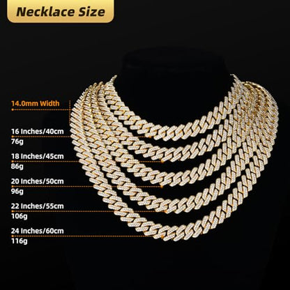 Mens Cuban Link Chain Iced Out Cuban Necklace 18K Gold & Silver Plated Chain For Men Women 14mm Hip Hop Jewelry - color: 14K Gold, size: 24Inches