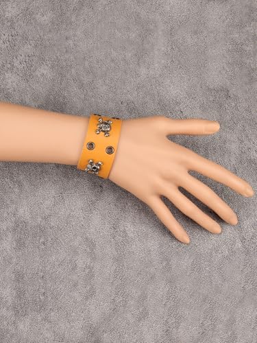 Jeilwiy Punk Leather Wristbands for Men Bracelets Handmade Wide Cuff Bangle Braided Jewelry Black Brown Adjustable - Punk Father's Gifts - color: HGB150-Orange