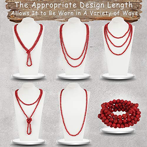 Firstmeet Fashion Beads Rope Knot Long Beaded Necklace Versatile 60" Strand Costume Jewelry for Women - color: Red Tur