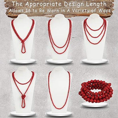 Firstmeet Fashion Beads Rope Knot Long Beaded Necklace Versatile 60" Strand Costume Jewelry for Women - color: Red Tur