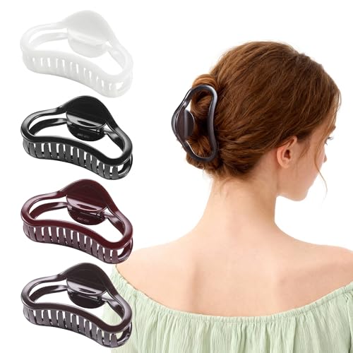 4 Pack Heart Hair Clips, 4.5" Large Durable Trendy Hair Claw Clip with Bead & Butterfly Spring, Premium PC Material Cozy Fashion Hair Claw for Thick Hair, Gift Set for Women Girls, Daily Wear - color: Classic Color 7: Black, White, Wine Red and Brown