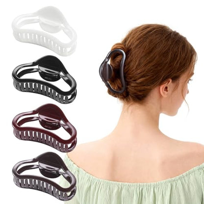 4 Pack Heart Hair Clips, 4.5" Large Durable Trendy Hair Claw Clip with Bead & Butterfly Spring, Premium PC Material Cozy Fashion Hair Claw for Thick Hair, Gift Set for Women Girls, Daily Wear - color: Classic Color 7: Black, White, Wine Red and Brown