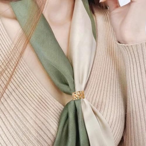 Elegant Leaf Silk Scarf Ring Brooch for Women Metal Delicate Oblate Shawl Scarves Buckle Wrap Clasp Clip Brooches Fashion Unique Wedding Formal Party Dress Accessories Jewelry - color: 14k Gold Plated