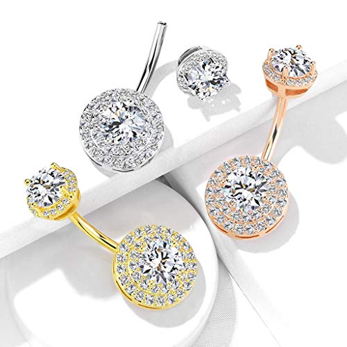 Pierced Owl - Double Tier Paved CZ Crystal Internally Threaded Belly Button Navel Ring