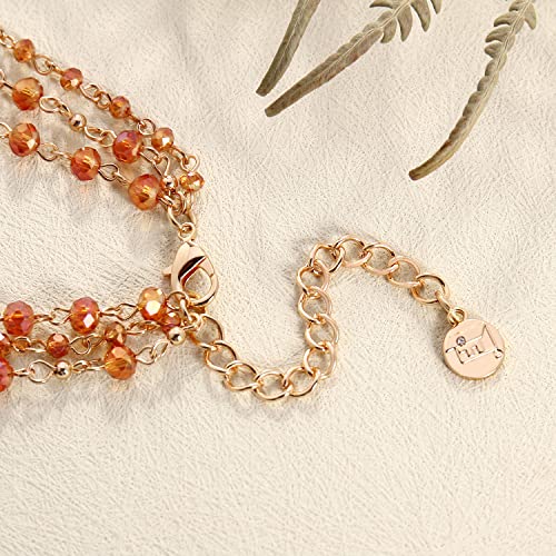Firstmeet Long Chain Multi Layer Fashion Glass Beads Handmade Necklace for Women - color: Mock Orange