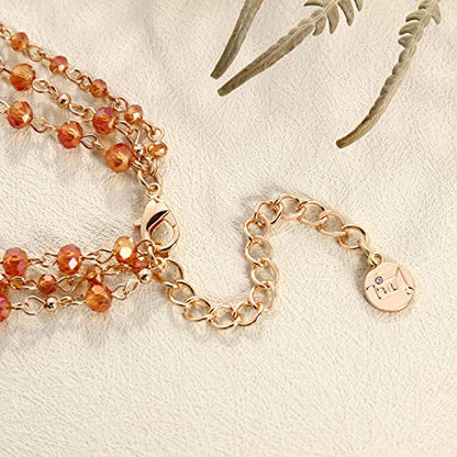 Firstmeet Long Chain Multi Layer Fashion Glass Beads Handmade Necklace for Women - color: Mock Orange