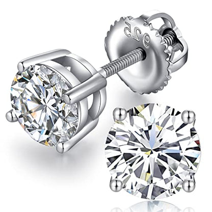 Jiamiaoi Stud Earrings Screw Back Sterling Silver Cubic Zirconia Stud Earrings Set 4 Millimeters-8 Millimeters Nickle Free Hypoallergenic Earring Studs - color: F-Round Zircon, size: 7mm